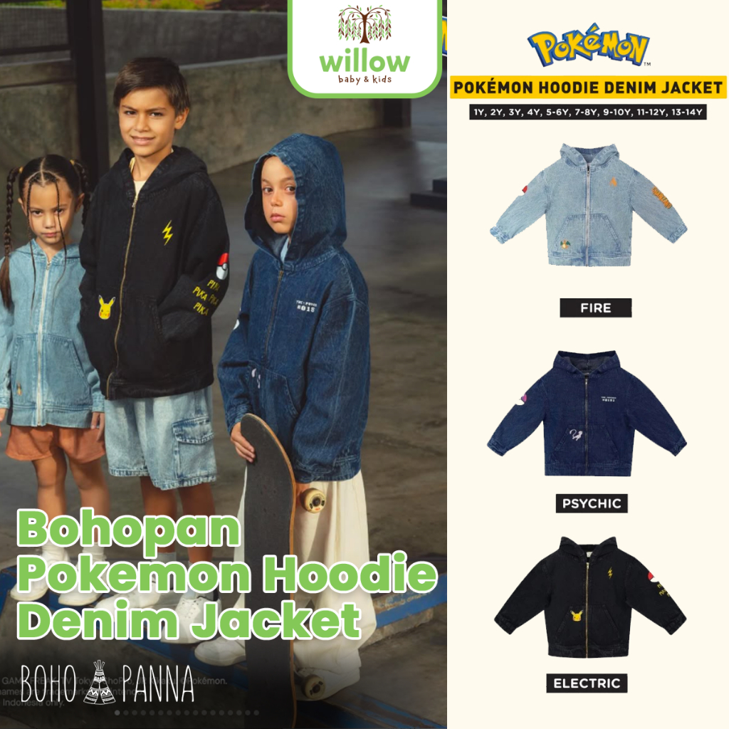 Jaket Anak - Bohopanna Pokemon Hoodie Denim Jacket