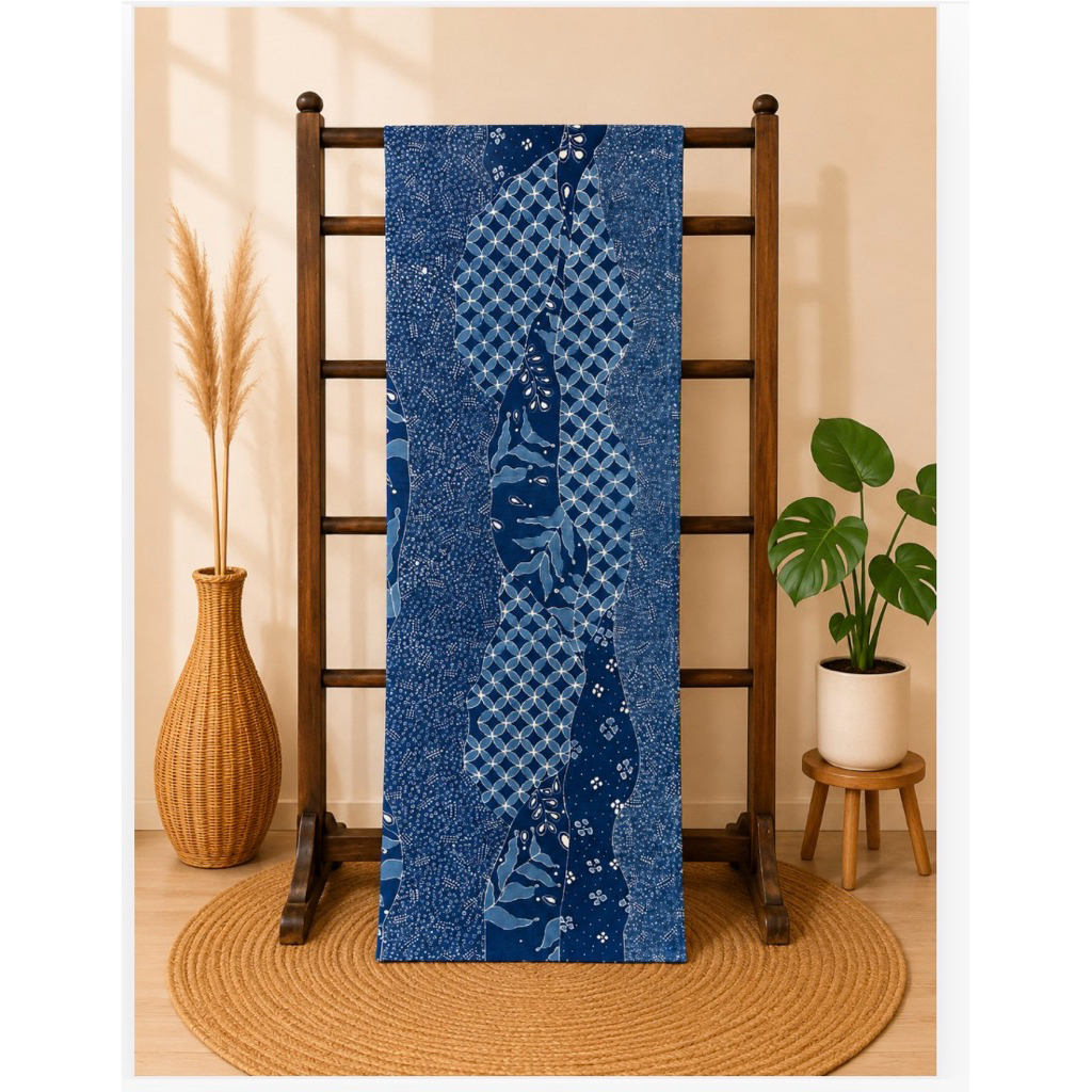 Kain Batik Tulis Migunani Biru Motif Bunga Modern Klasik