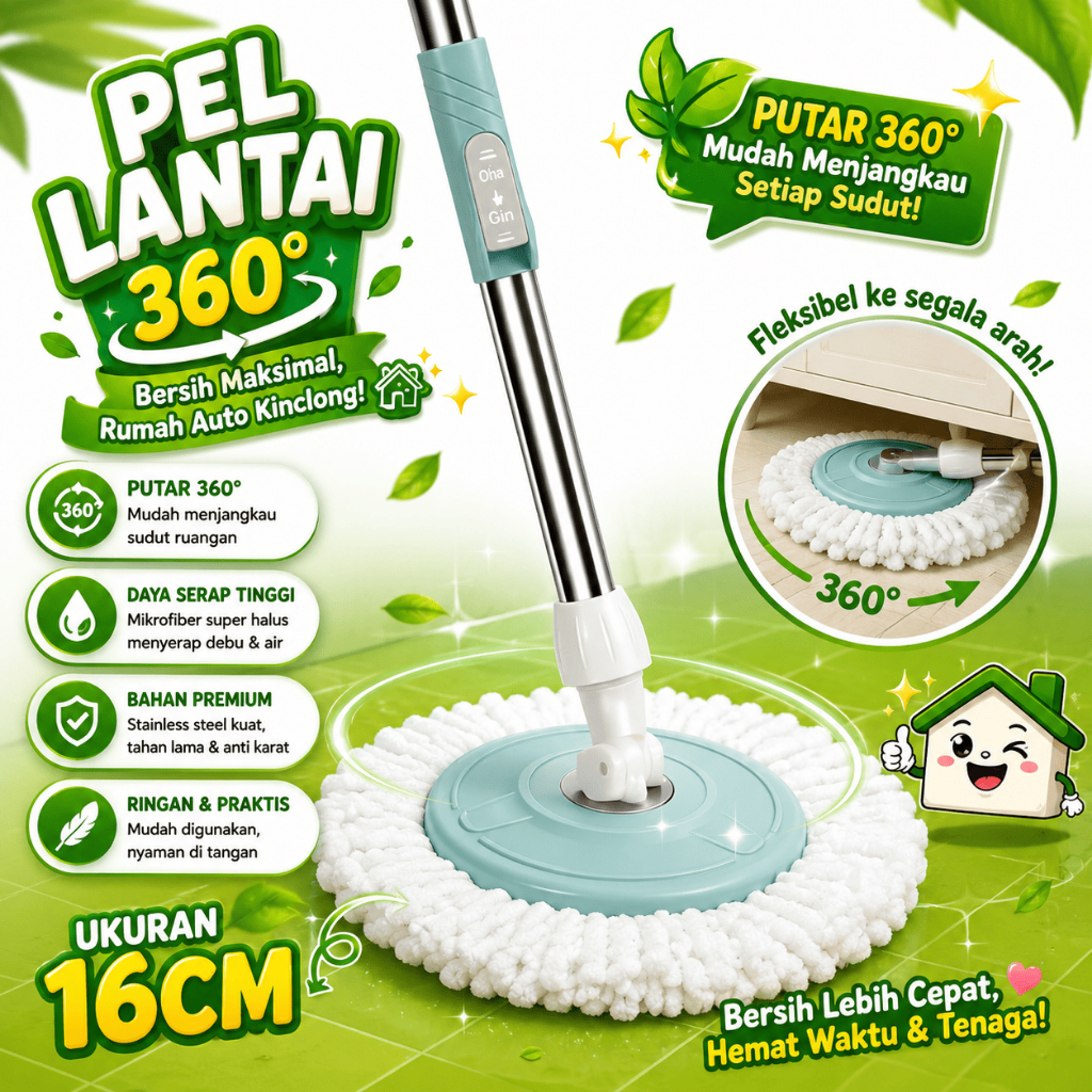 Tongkat Pel Spin Mop / Gagang Pel Spin Mop Kain Pel