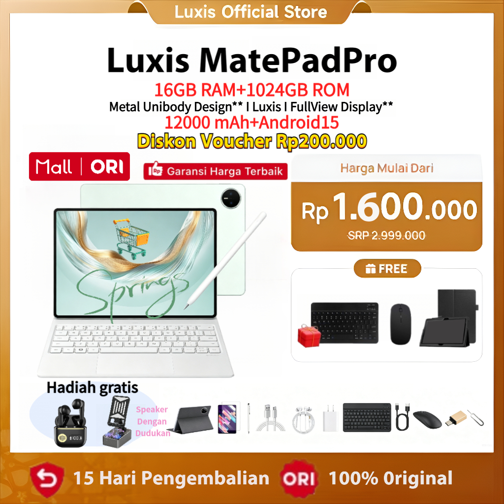 [Free Mouse Keyboard Case] Luxis Tablet MatePadPro(16GB+1024GB)12.8inch"lPS Screen Tablet Android15 