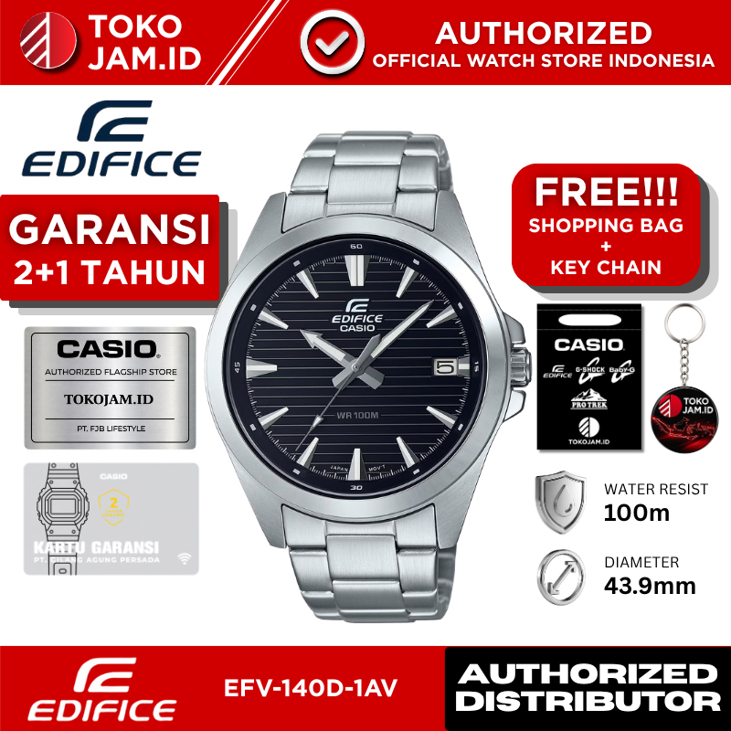 Casio Edifice EFV-140D-1AVUDF Analog Black Dial Stainless Steel Bracelet Date Display Sport Elegant 
