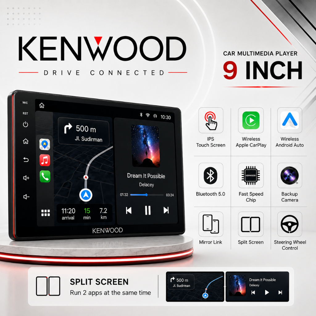 KENWOOD 9 Inch Android & Apple Car Player Wireless CarPlay Wireless Android Auto HD IPS Touch Screen