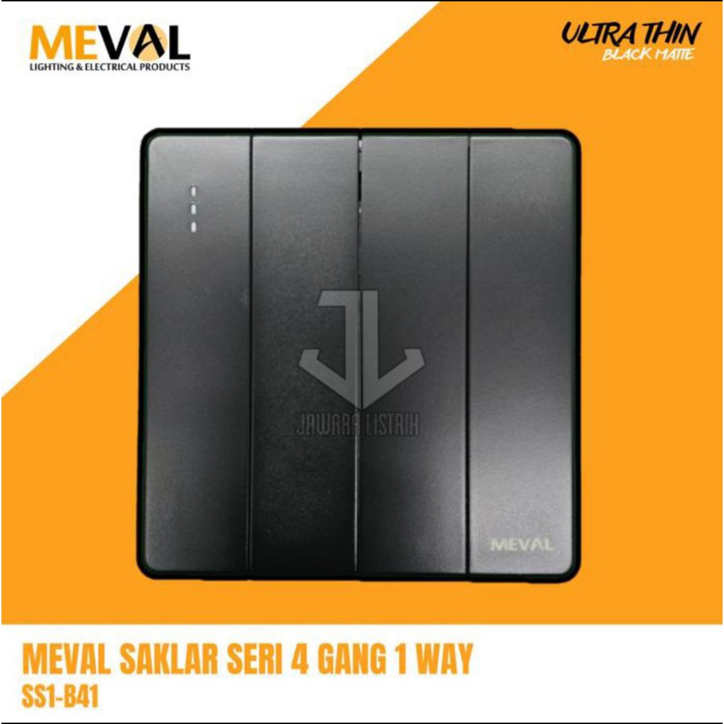 MEVAL saklar 4 gang meval black thin  matte