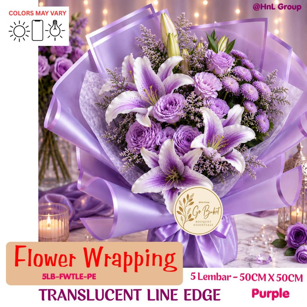 5 LEMBAR- Kertas Buket Bunga Translucent Line Edge - Flower Wrapping Paper Cellophane Edge Matte Tra