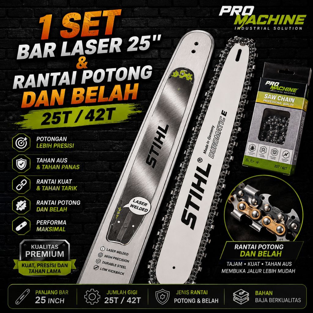 1set BAR BAJA 25inch + RANTAI 42T chainsaw MS381/MS382 original STIHL GERMANY BARANG BERKUALITAS