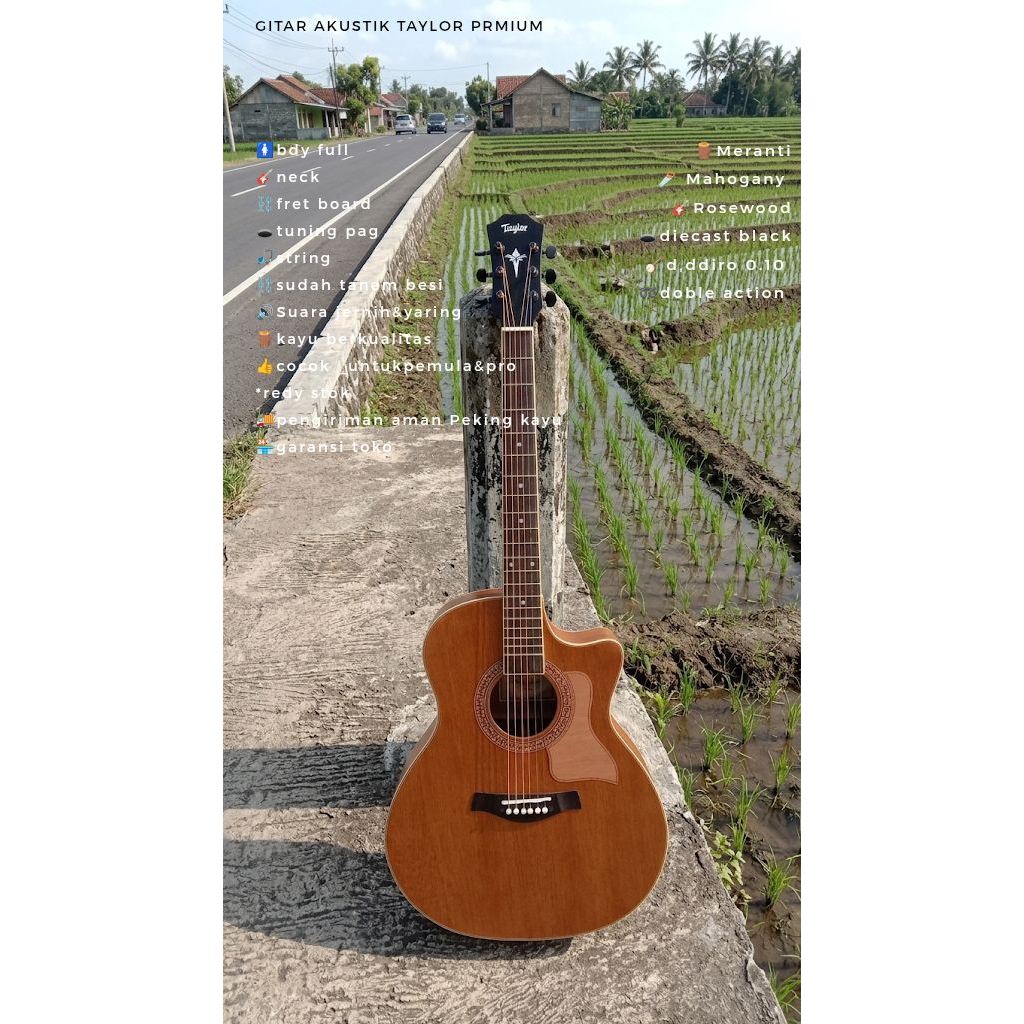 (gitar akustik Taylor premium/rosette kayu laser}