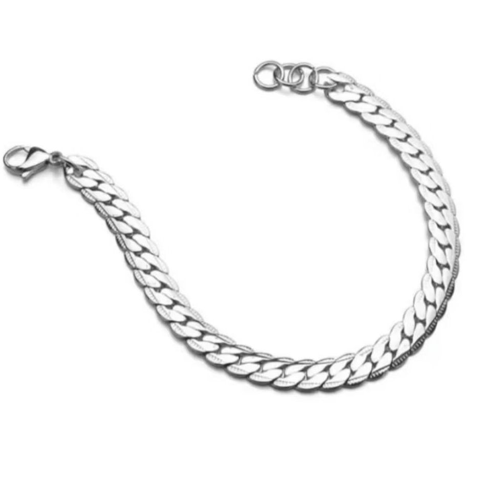 Gelang Rantai Pipih Silver Bahan Titanium Anti Karat Pria Wanita