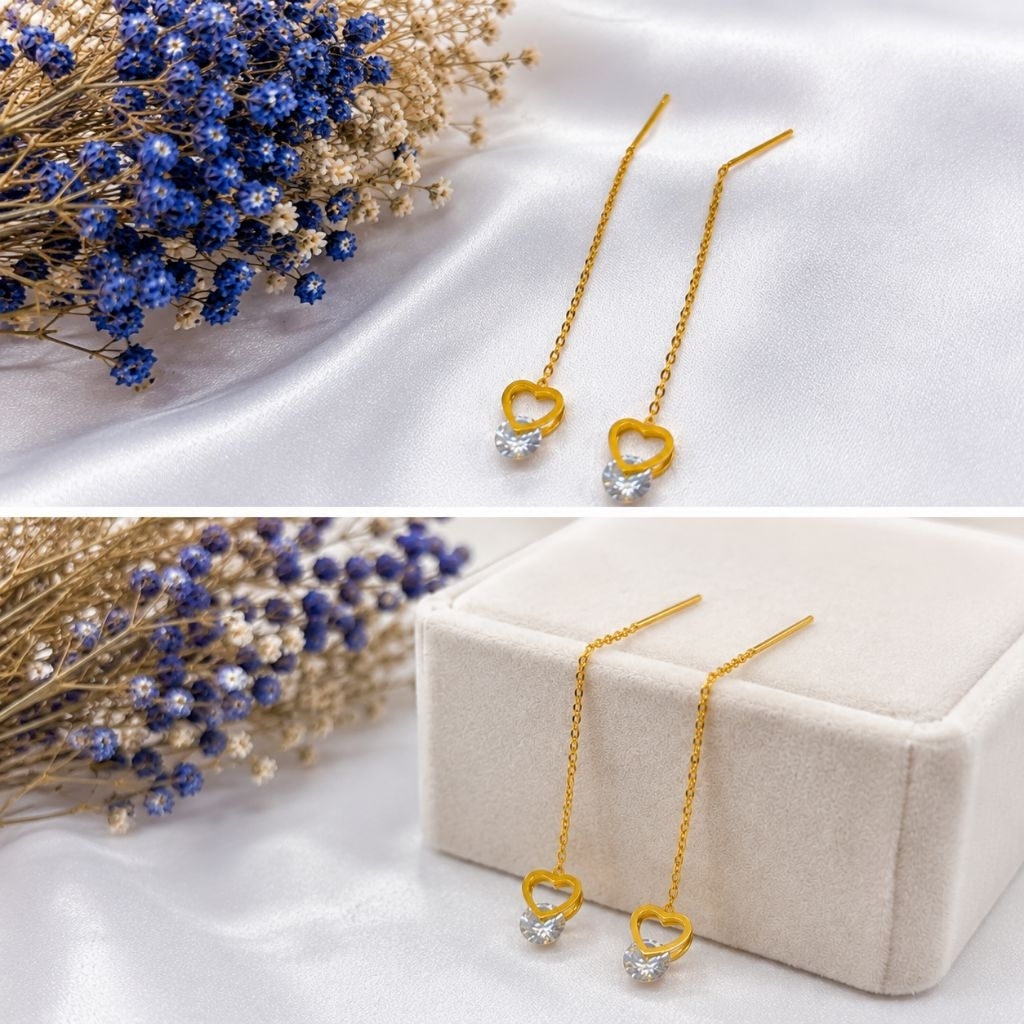 Anting Hati Berkilau Titanium elegan wanita