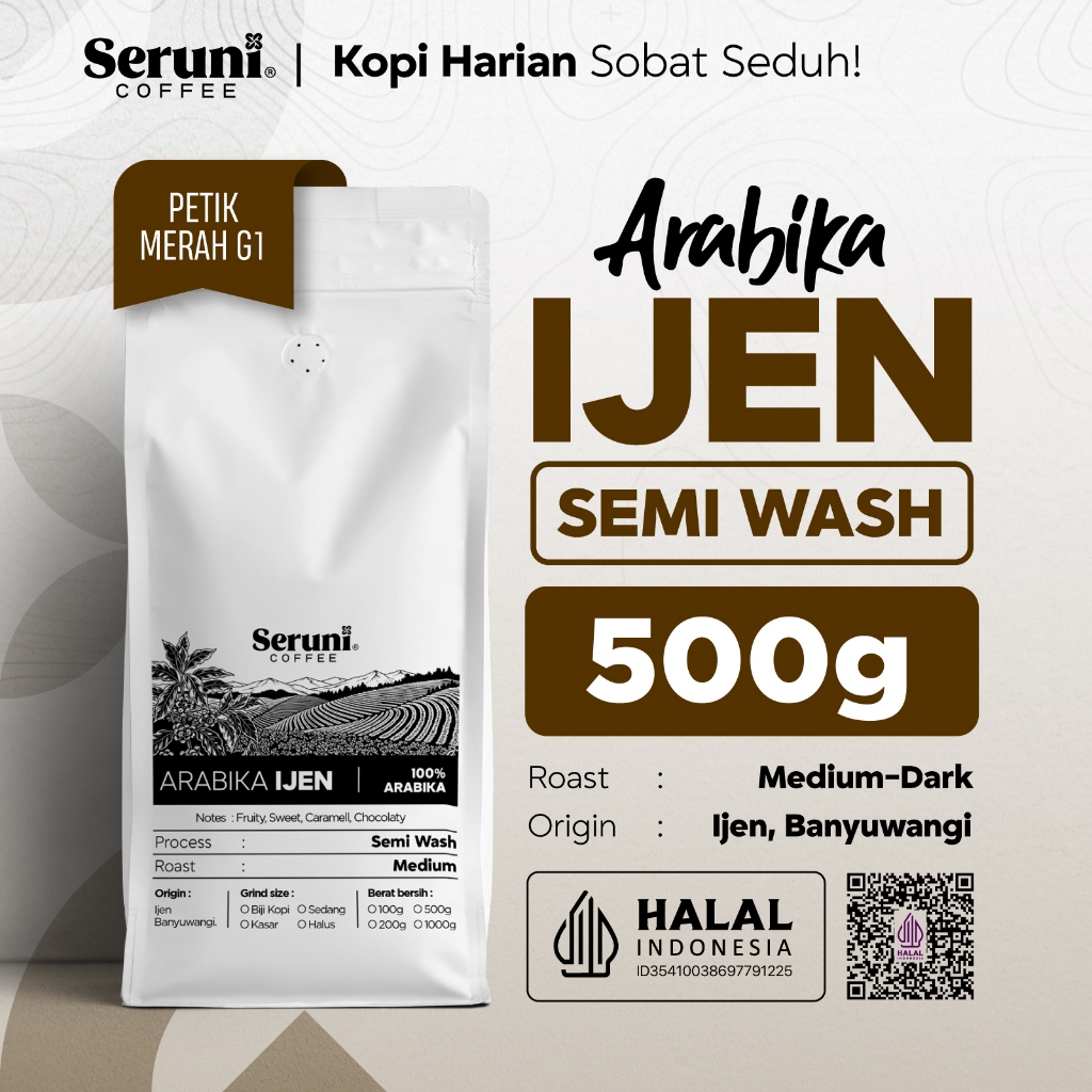 Kopi Arabika Ijen SEMI WASH - 500g | Petik Merah G1 | Medium - Dark Roast | Fresh Roast - SERUNI Cof