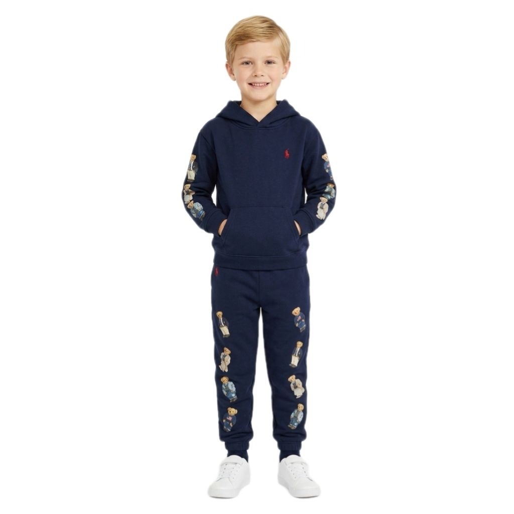Set Setelan Sweater Joger Beruang Teddy Bear Branded Anak Laki Laki Navy Biru Dongker Jogger Celana 