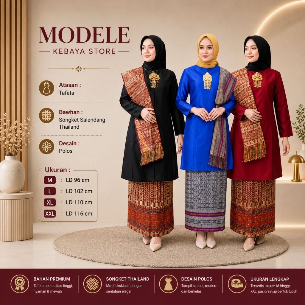 Set Baju Kurung Melayu || Baju Kurung Tafeta Rok Songket Salendang Thailand || Set Kebaya Tunik Mala