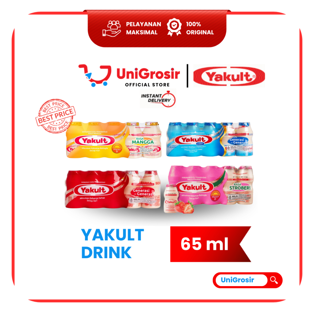 [UniGrosir] YAKULT LIGHT MINUMAN FERMENTASI LESS SUGAR ORIGINAL MANGO ~ 1 pack 5 pcs