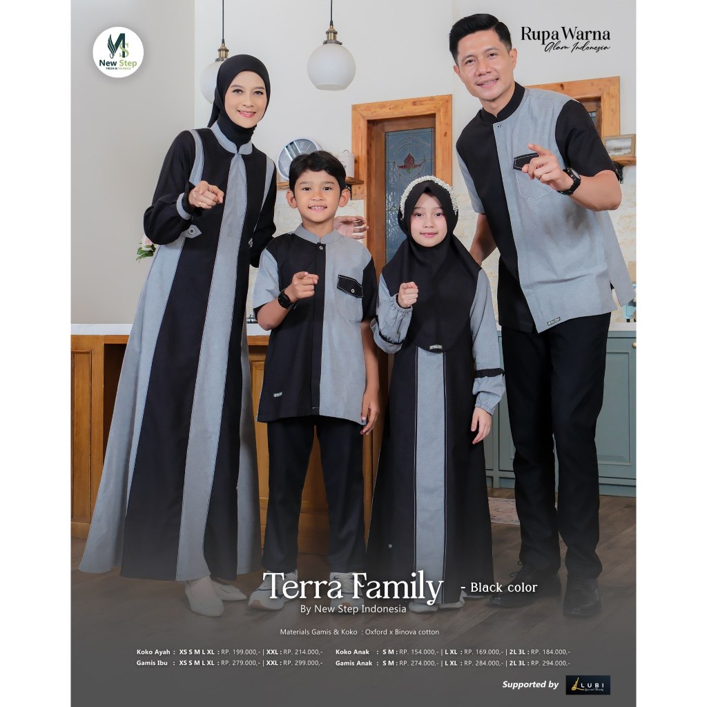 SARIMBIT TERRA BLACK NEWSTEP LUBI INDONESIA - FAMSET HITAM NEWSTEP - GAMIS HITAM LUBI