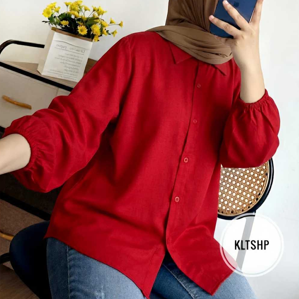 Kemeja Wanita Merah Cabe Rayon Twill Premium - Atasan Kemeja Merah Rayon Twill Premium - Kemeja Wani