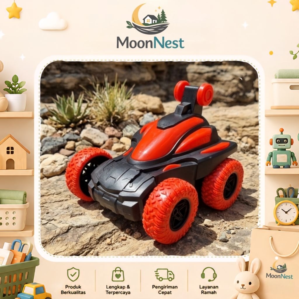 [Mainan] MINISO Double Sided Stunt Car Mainan Mobil RC Flip 360 Derajat Rotasi Inertial Stunt Car Or