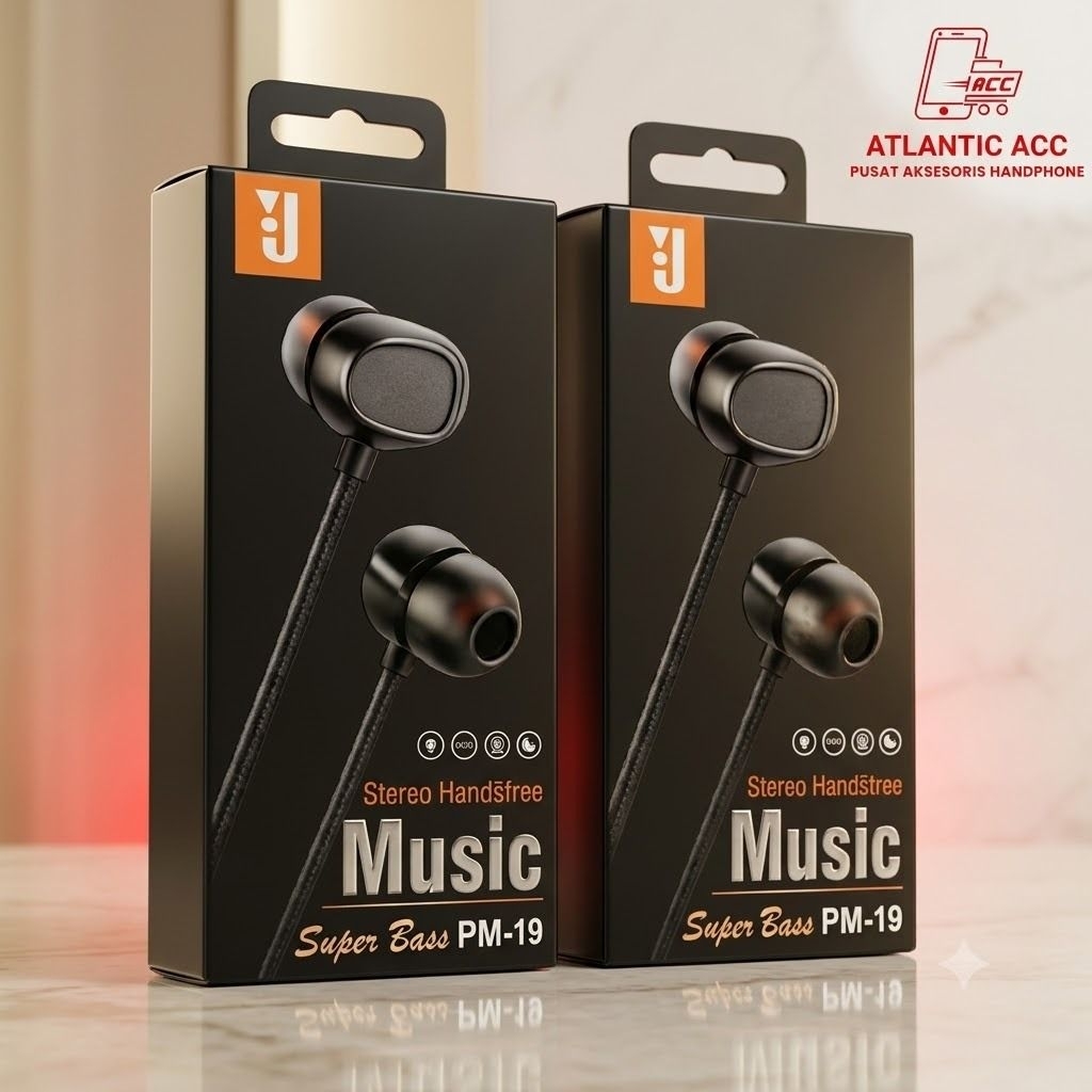 Earphone - Handsfree - Hesdset J PM-19 Super Bass HF Universal + Mic PM19 Hitam