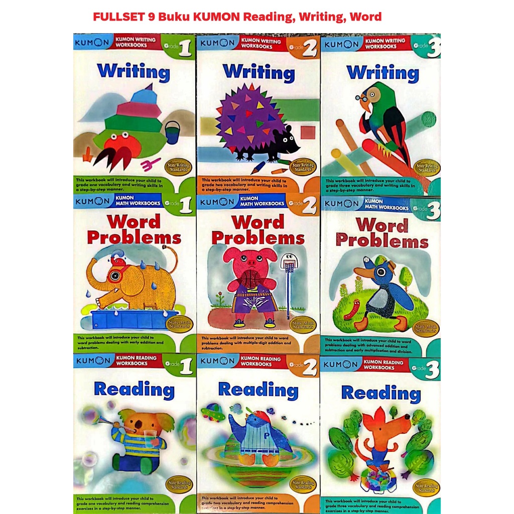 9 Buku Kumon English Workbooks  Reading Writing Word Grade 1 2 3 - Buku Latihan Bahasa Inggris Anak 