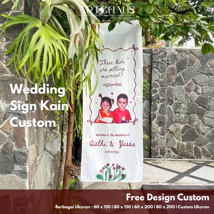 WELCOME SIGN WEDDING | WEDDING SIGN KAIN | BANNER KAIN CUSTOM DESAIN, NAMA DAN FOTO