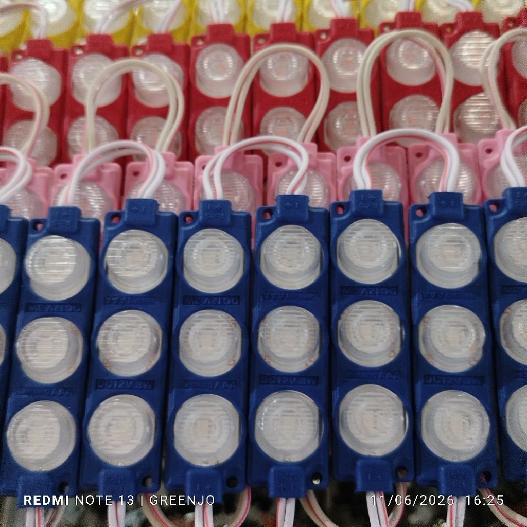 Led 3 Mata 12V Modul 3030 3 Watt Type 7520 12 Volt Warna Putih Biru Merah Hijau dll