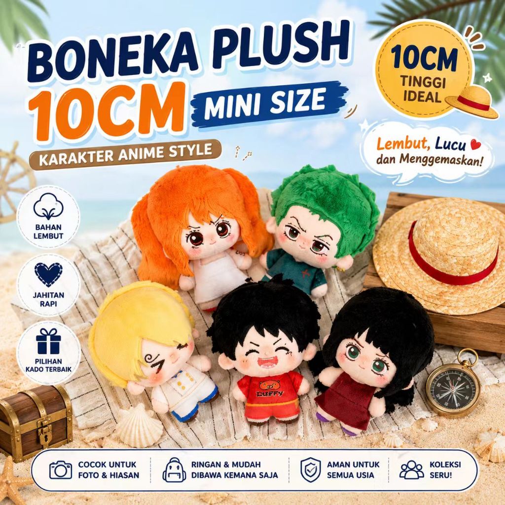[READY STOCK] Doll One Piece Boneka Luffy Zoro Cotton Doll 10cm Plush Nami Sanji Robin Bag Charm