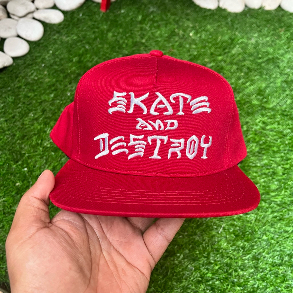 Topi Thrasher Skate and Destroy Snapback Cap Red