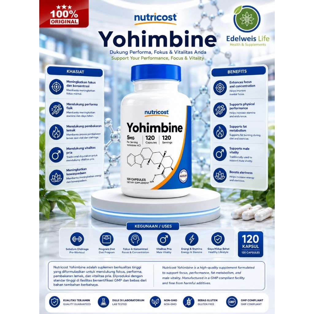 Nutricost Yohimbine HCl 5mg 120 caps| Quebrachine | Yohimbe | Extra St