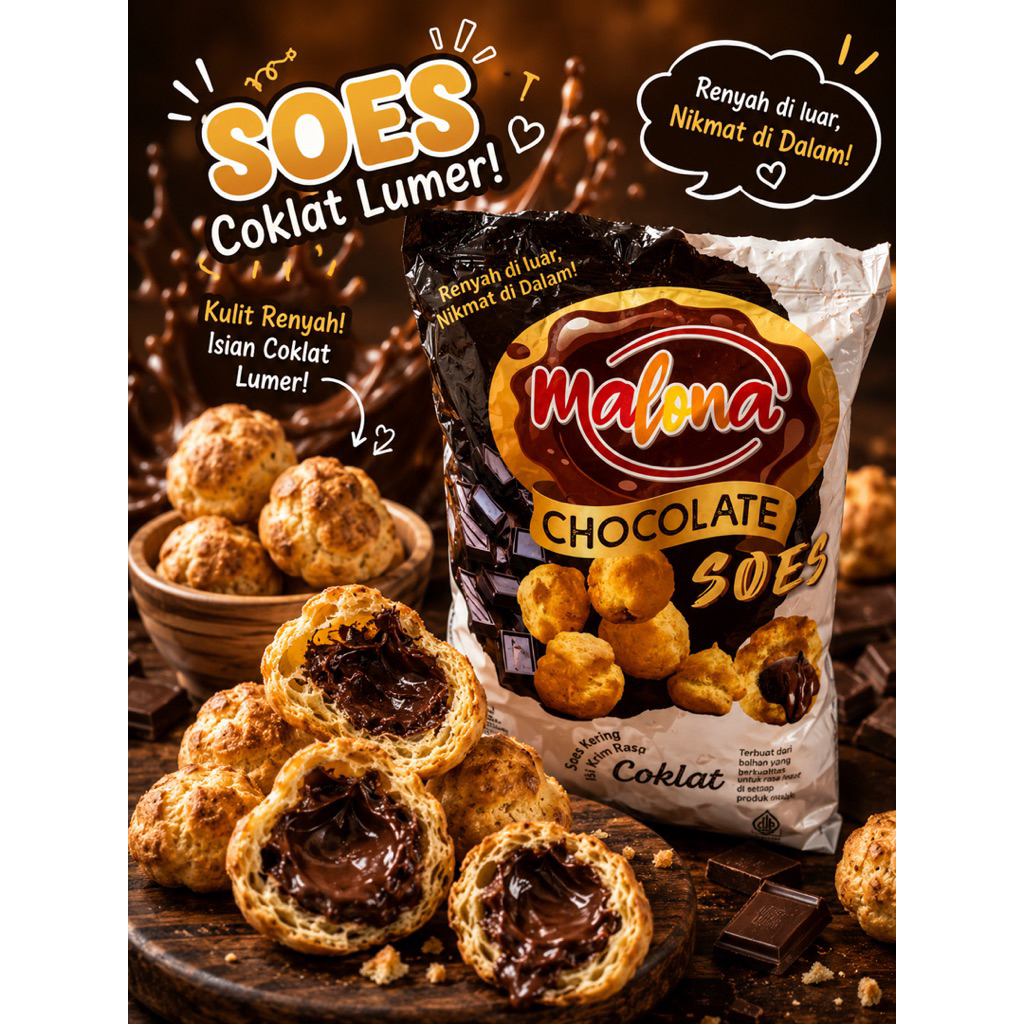 MALONA SOES COKLAT & STRAWBERRY | 500GR | HALAL | KUE SUS KERING| READY