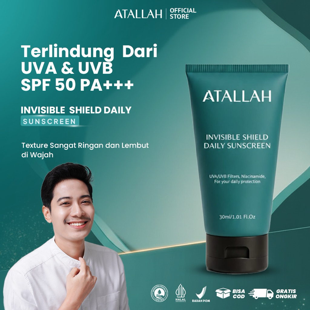 ATALLAH Sunscreen Invisible Shield Daily SPF 50 | Sunscreen Perawatan Wajah Pria | Chemical Sunscree