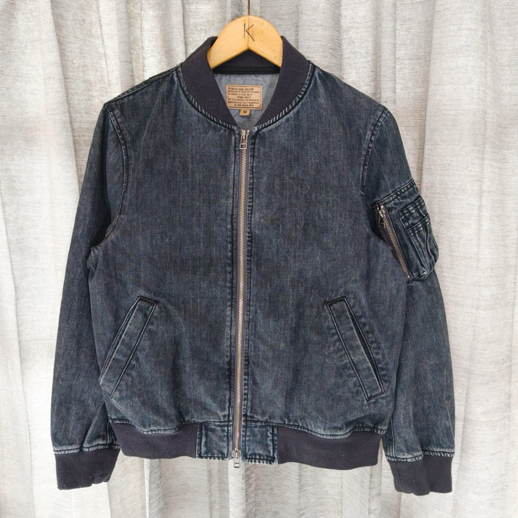 Purple & Yellow bomber denim jacket