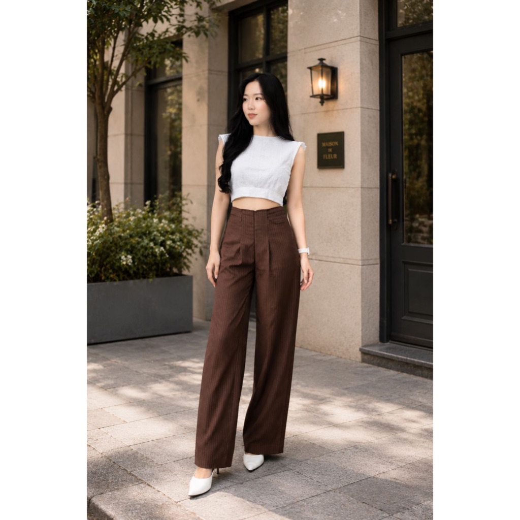 Wispie City Pants | Celana Tidur Panjang Wanita Kantor Kuliah Motif Garis Kulot Pinstripe