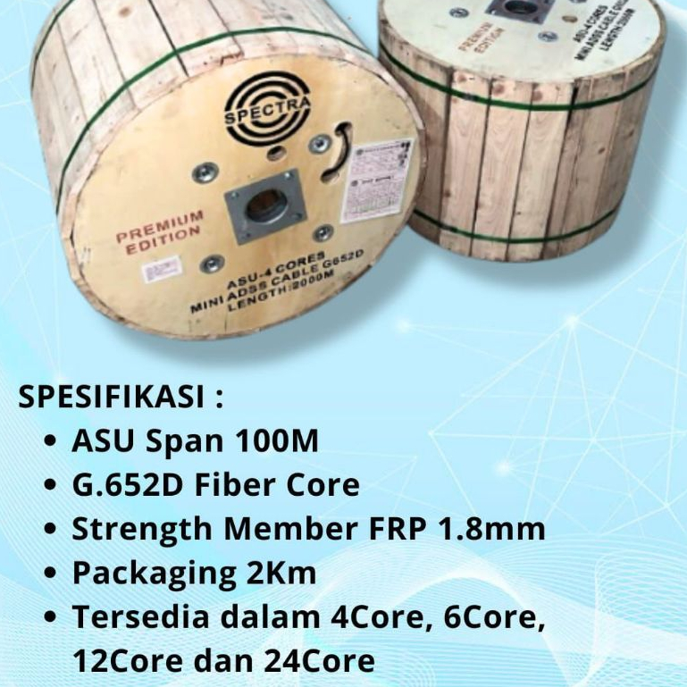 SPECTRA KABEL FIBER OPTIK FO MINI ADSS CORE 4 | 6 | 12 | 24 CORE Panjang 2KM 2000 G652D