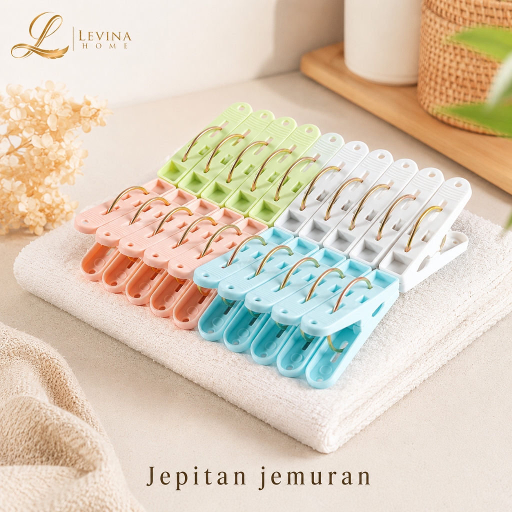 Jepit Jemuran Plastik Jepitan Baju, Kaos Kaki & Celana Dalam Warna Warni Ringan Kuat untuk Laundry R
