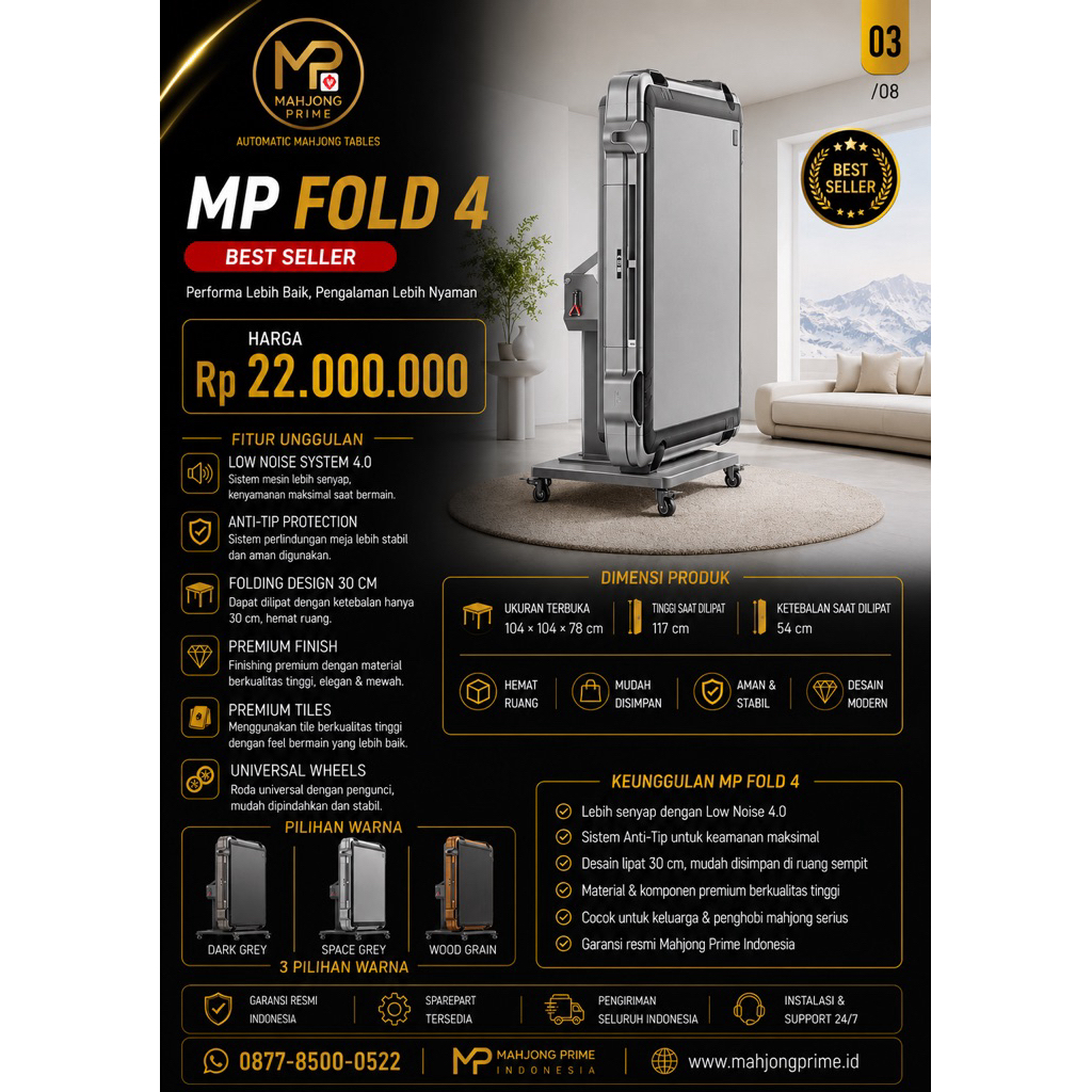 Meja Mahjong Otomatis Lipat Low Noise MP Fold 4 | Meja Mahjong Modern