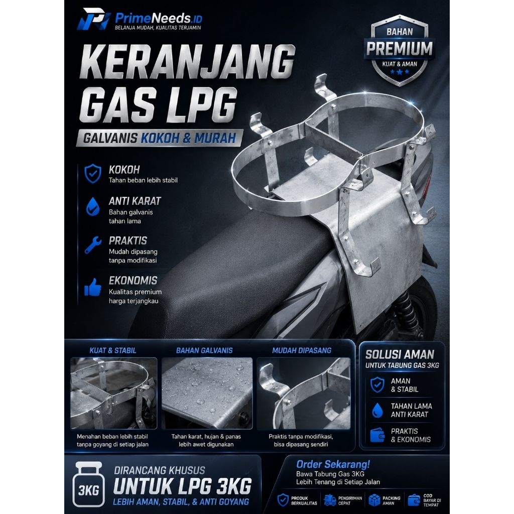 Keranjang Gas LPG 3KG Motor Galvanis Anti Karat | Tebal 2mm | Muat 10 Tabung | Beat Vario Mio NMAX S