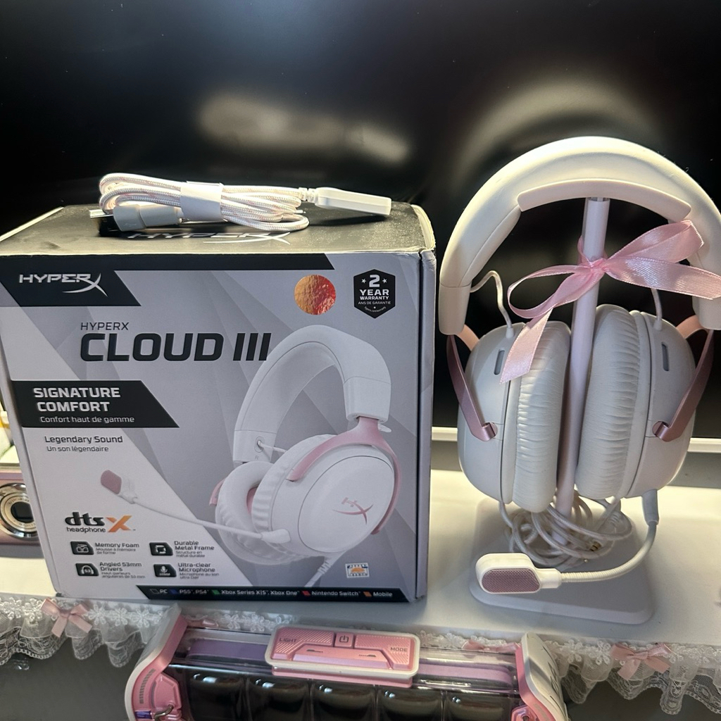 PRELOVED HEADSET HEADPHONE GAMING HYPER X CLOUD 3 WHITE PINK