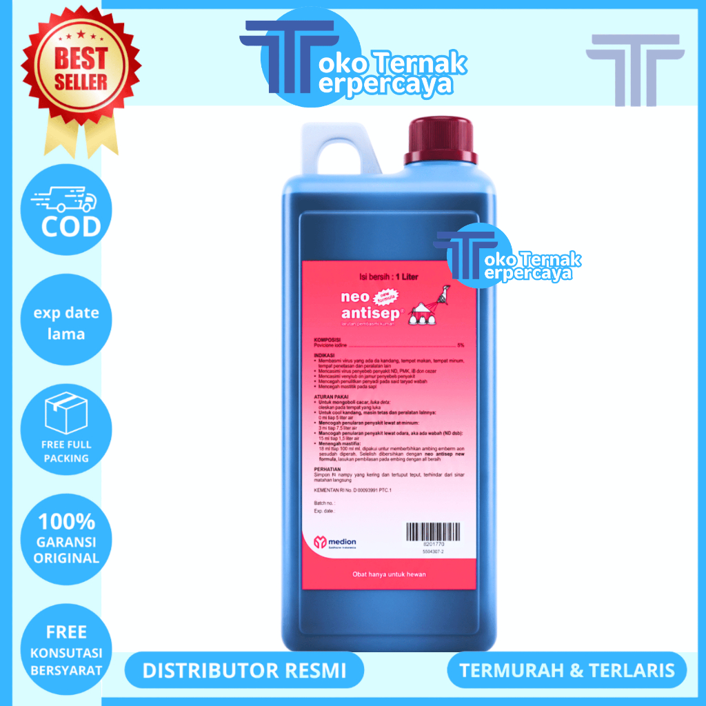 NEO ANTISEP NEW FORMULA 1 LITER MEDION - Desinfektan Disinfektan Iodine untuk Kandang dan Peralatan 