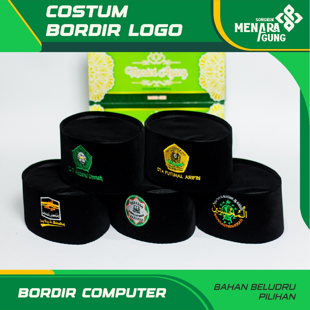 Peci Songkok Custom Logo Bordir Sesuai Reques Permintaan