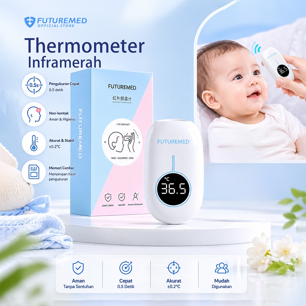 FUTUREMED Termometer Digital Infrared Termometer Suhu Tubuh Digital Non Contact Thermometer