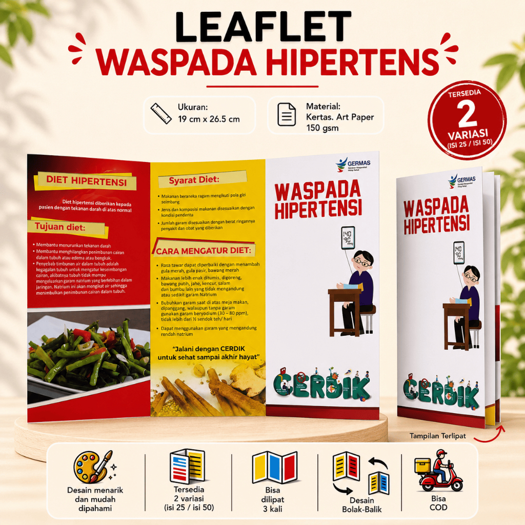 Leaflet Hipertensi, Brosur Kendalikan Hipertensi, Edukasi Kesehatan Lansia, Brosur PTM