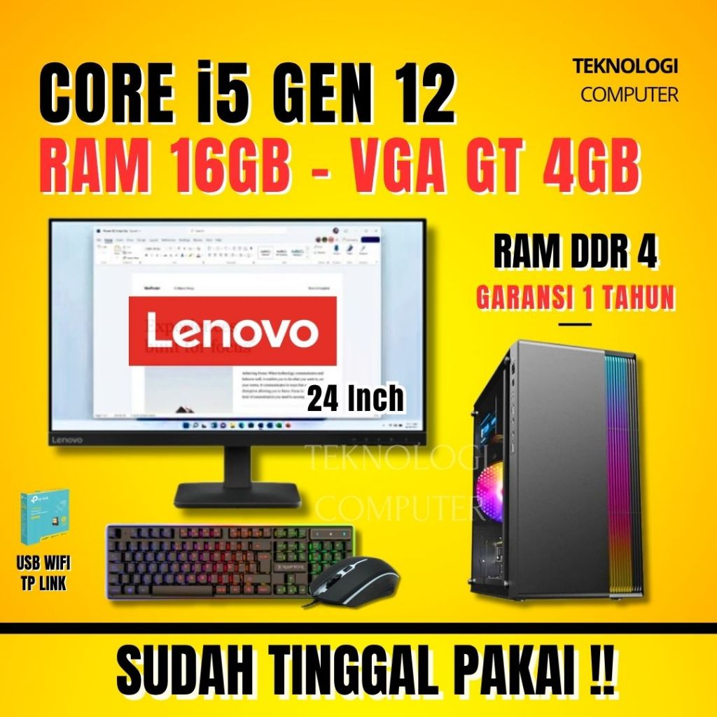 Core i5 | Gen 12 | VGA Nvidia | Full Set | PC Rakitan | Komputer CPU | PC Gaming Editing