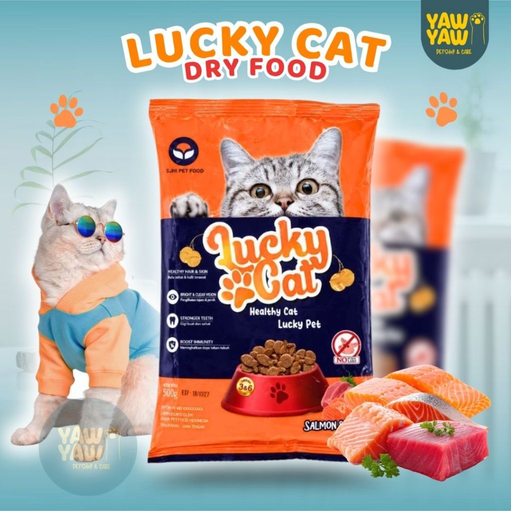 Lucky Cat Tuna Salmon 500gr Freshpack Makanan Kucing Kering terbuat dari bahan baku premium