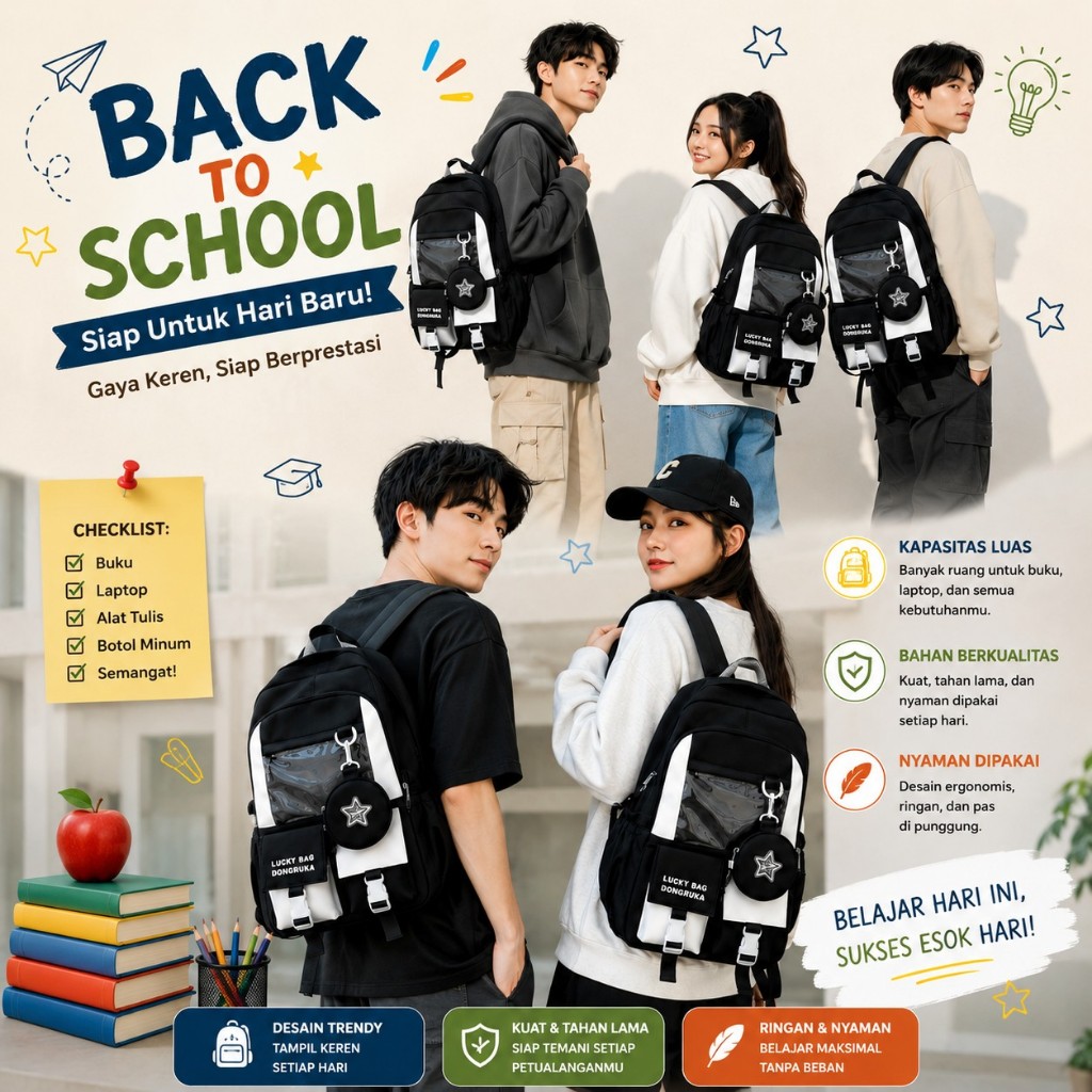 Tas Ransel Sekolah Remaja Wanita Pria Backpack Korea Waterproof Transparan Aesthetic SMP SMA Kuliah