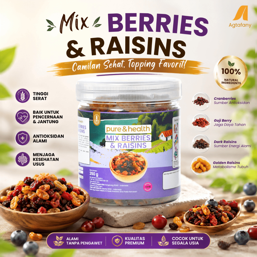 Mix Berries and Raisins 250 gr Cranberry Goji Berry Dark Raisin Golden Kismis Buah Kering Dried Frui
