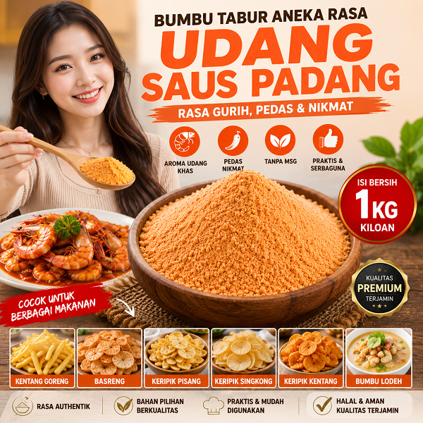 Bumbu Tabur Aneka Rasa Udang Saus Padang 1Kg Bubuk Tabur Makanan Kiloan Kebutuhan Memasak Perlengkap