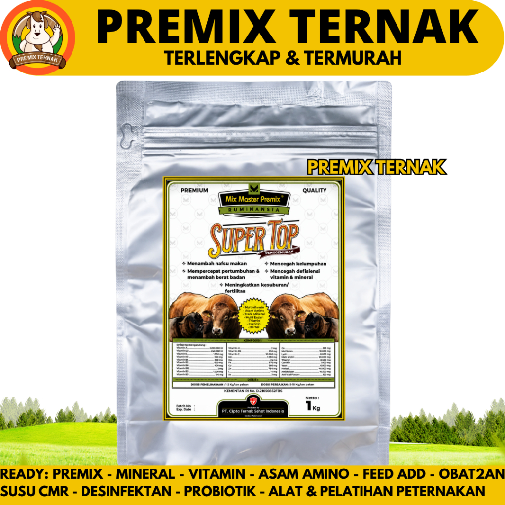 MIX MASTER PREMIX SUPER TOP PENGGEMUKAN 1 KG - Premix Pemacu Penggemukan Sapi Kambing Domba Potong