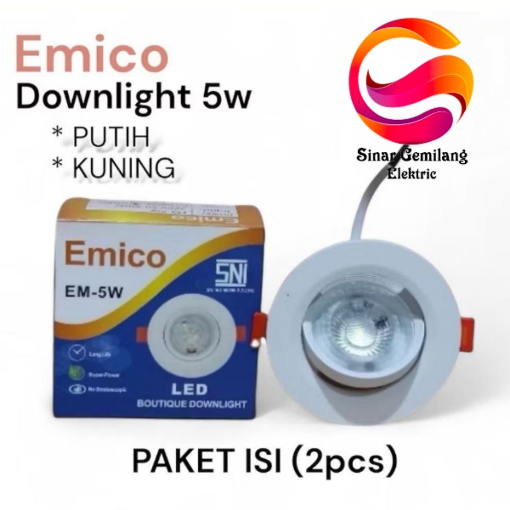 EMICO LAMPU DOWNLIGHT PANEL LED 5W 5 WATT EMICO (isi 2pcs )  / LAMPU SPOT LIGHT LED 5W 5 WATT TANAM 