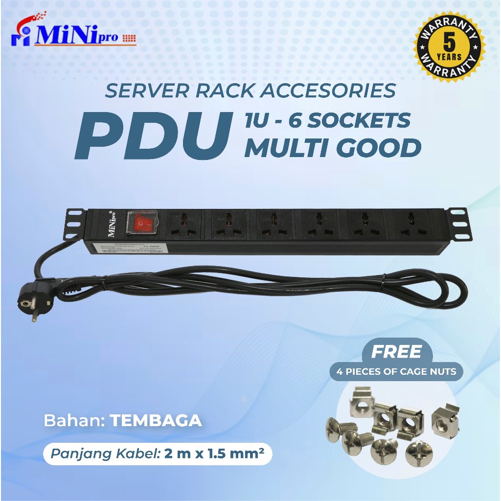 Minipro Power Distribution Unit Rack Server 6 Port Multi Good Socket /1U 6Way PDU Multi Good/ PDU fo