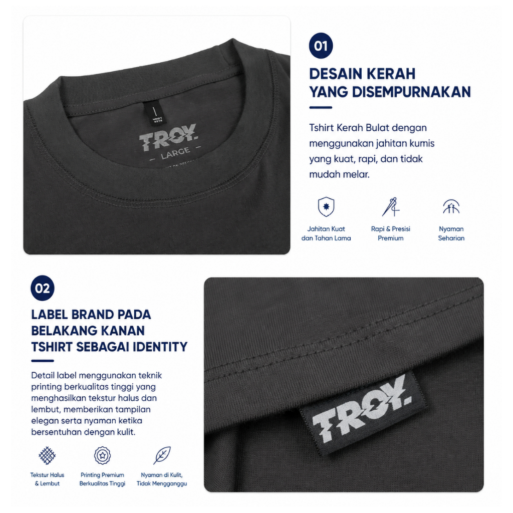 Troy Company Tshirt Dark Grey Dreex - Kaos Pria Lengan Pendek Abu Gelap MTD 3409
