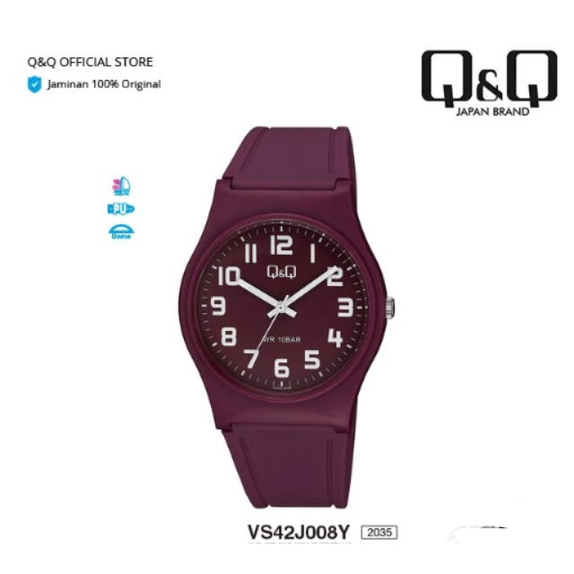 Jam Tangan Q&Q VS42 Original Wanita Analog Rubber Tali Karet Cewek QQ Water Resist Watch