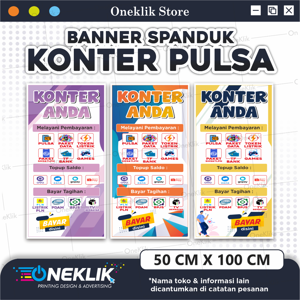 Spanduk Banner Konter / Banner Konter / Aksesoris Konter / Banner Murah / Banner Ukuran 50 x 100 -On